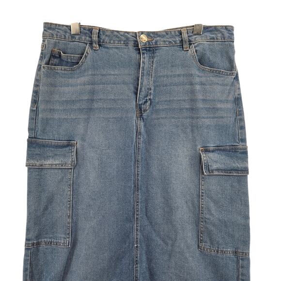 Madden Girl Long Maxi Denim Cargo Skirt Size XL Boho Bohemian Y2K Style Cotton - Picture 2 of 8